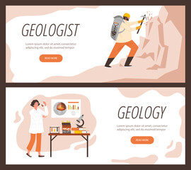 Set of website banner templates about geology flat style, vector illustration