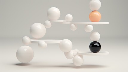Conceptual image of balance in life. Geometric art installation with a spheres. Modern minimal design. Generative AI. Illustration for brochure, poster, cover, presentation or banner.