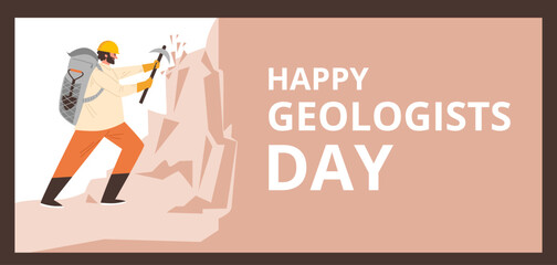 Website banner template about happy geologists day flat style, vector illustration