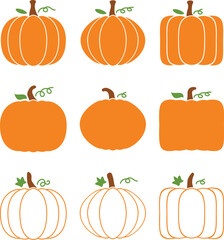 vector set of ripe orange pumpkins