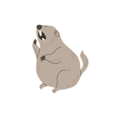 Cute comic yawning groundhog flat style, vector illustration