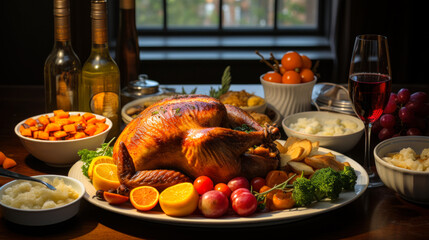Fototapeta na wymiar Festive Thanksgiving Celebration: Turkey Dinner