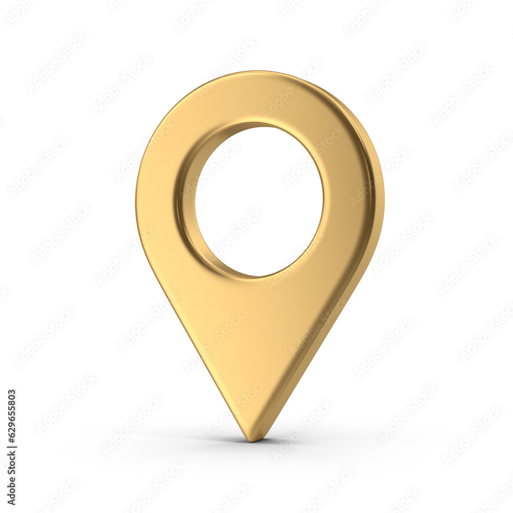 Poster 3d map pointer, location map icon, gold texture, gold location pin or navigation, web location point