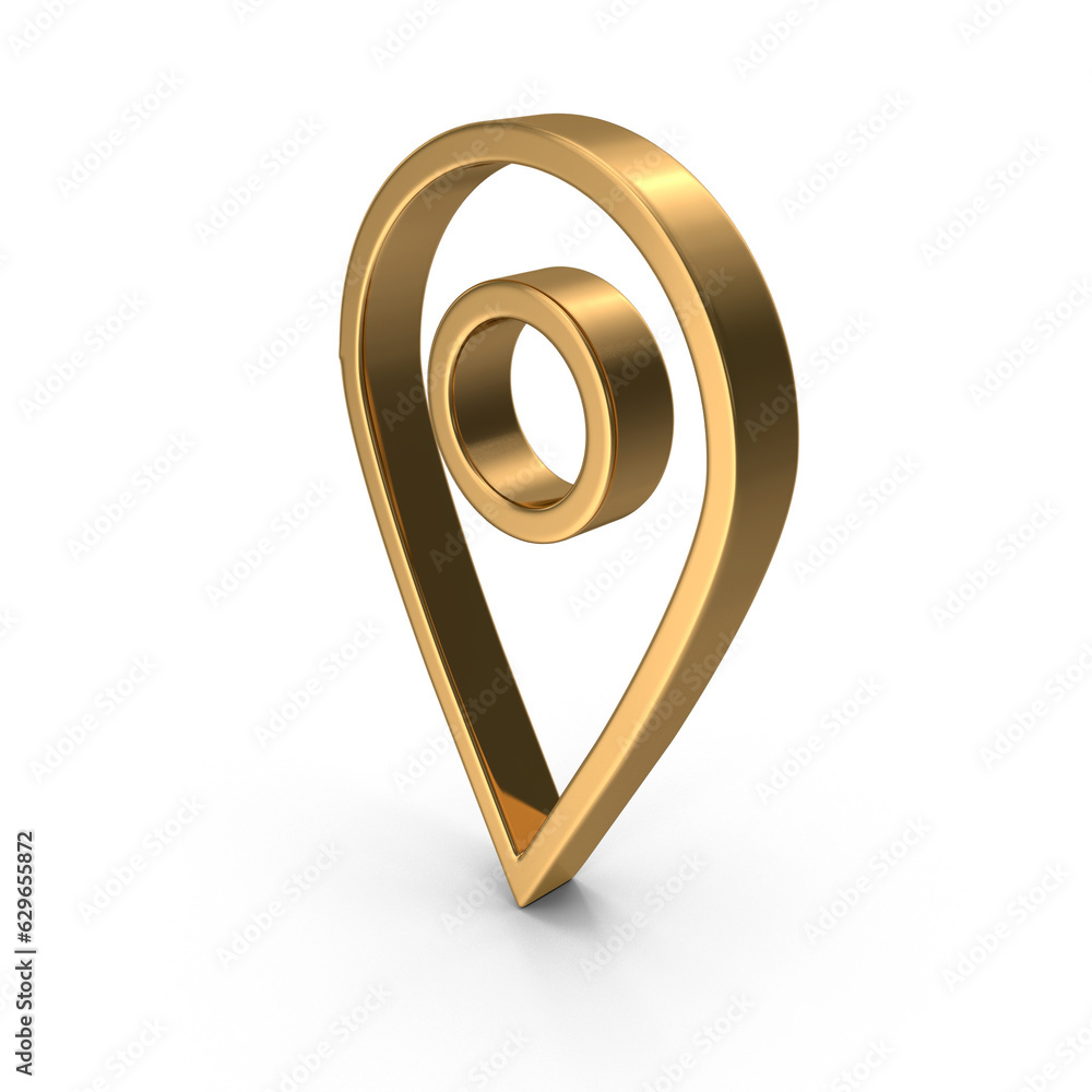 Poster 3d map pointer, location map icon, gold texture, gold location pin or navigation, web location point