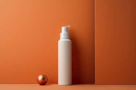 Fixing spray bottle. Stylish bottle for beauty spa and body care. Cosmetic packaging of fixative spray in a long-lasting formula in a clean composition. Realistic 3D illustration. Generative AI
