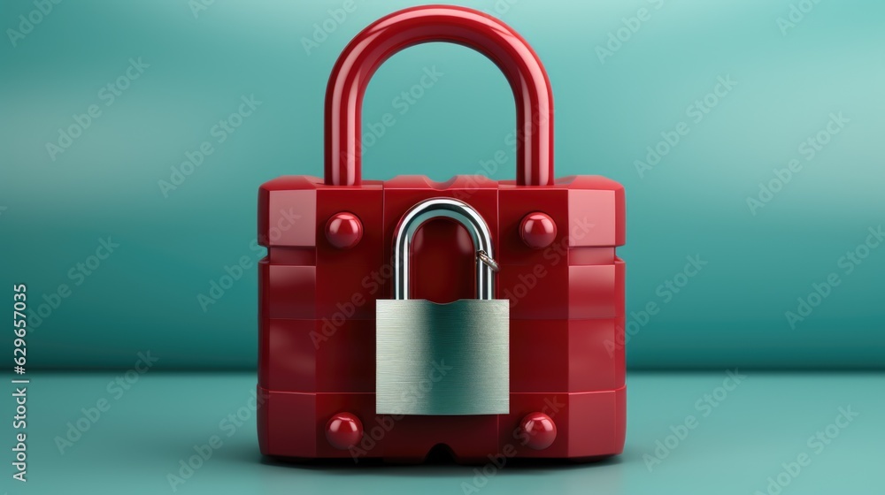 Aufkleber a red block with a padlock on it. concept for cyber security to protect cryptocurrency.