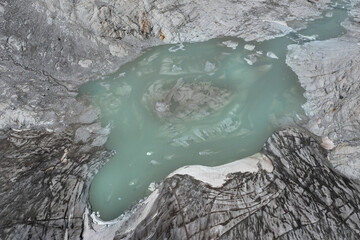 aerial view of the melting lake of the Adamello glacier in Trentino