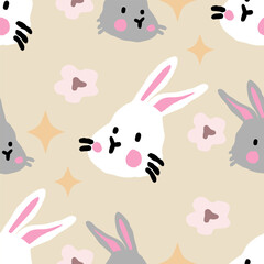 Nursery Bunny pattern Cute cartoon Bohemian nursery pattern. Boho vector print for wall decor in children's bedroom. Seamless pattern with cartoon bunny for nursery fabric