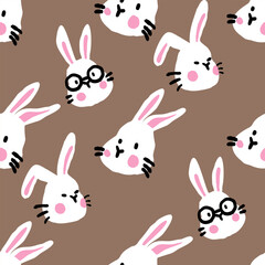 Nursery Bunny pattern Cute cartoon Bohemian nursery pattern. Boho vector print for wall decor in children's bedroom. Seamless pattern with cartoon bunny for nursery fabric