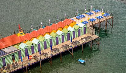 High angle view of beach cabins in Sorrento, Italy.