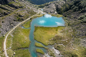 aerial view of the lower lake of cornisello in trentino