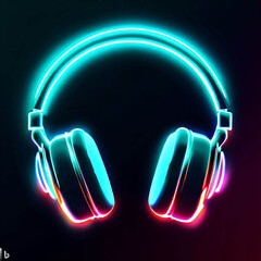 Headphones with neon light. Neon. Banner. Wallpaper generative ai