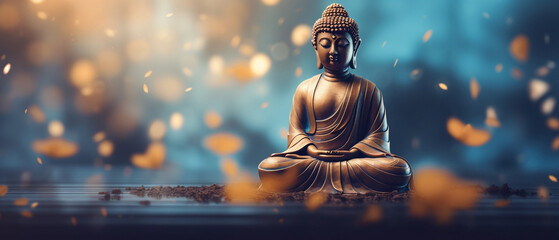 Serene Buddha statue embracing tranquility in a digital oasis
