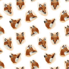 digital seamless pattern with cartoon red fox faces