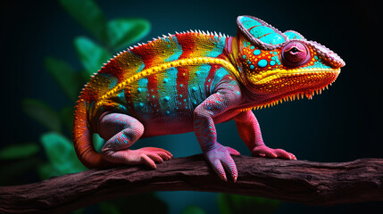 Obraz premium The Chameleon reptile in Gradation Color