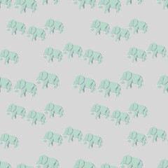 digital seamless pattern with elephant silhouettes in light blue