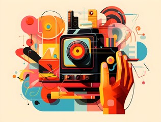 Fototapeta premium Futuristic theme colorful abstract poster in vector design style created with Generative AI technology
