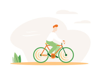 Vector illustration of young man on a bicycle.	
