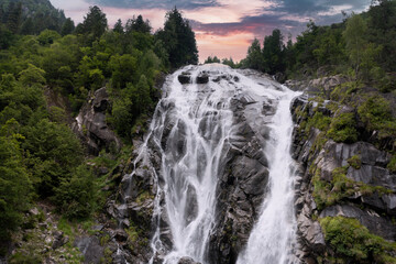 Fototapeta na wymiar aerial top view of the Nardis waterfall in Trentino