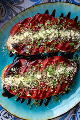 Bruschetta with cream cheese tomato and balsamic cream