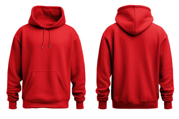 Blank red hoodie in front and back view, mockup, white background, generative ai - obrazy, fototapety, plakaty