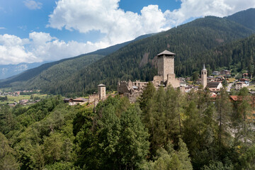 Fototapeta na wymiar aerial view of the medieval castle of the town of Osanna in Trentino