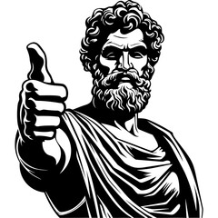 Ancient greek philosopher thumbs up statue sculpture black silhouette vector - obrazy, fototapety, plakaty