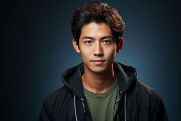 Obraz premium Generative ai studio portrait of young gorgeous handsome asian man on colour background