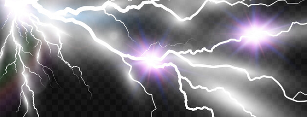 Realistic lightning. Flash of thunder on a transparent background.	
