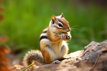 Naklejka na ściany i meble Adorable Chipmunk Stuffing Food into Mouth - Created with Generative AI Tools