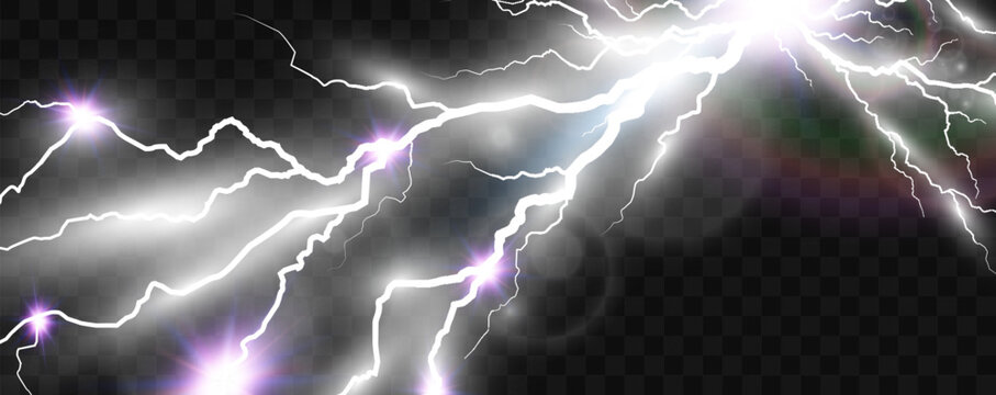 Realistic lightning. Flash of thunder on a transparent background.	
