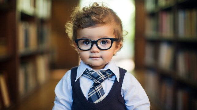 Adorable Baby in Nerdy Student Attire: A Cute Twist on Classic Style
