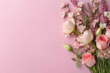 Delicate Floral Background with Pink Ranunculus and Lily of the Valley - Created with generative AI tools