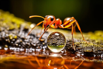 Fascinating Ant Drinking Water - Created with generative AI tools