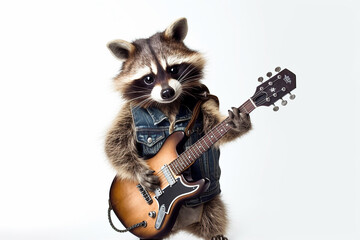 Funny Raccoon with Electric Guitar Rock Gesture - Created with generative AI tools