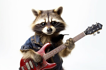 Funny Raccoon with Electric Guitar Rock Gesture - Created with generative AI tools