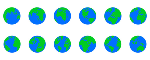 Planet Earth, layout of Planet Earth from different sides of the continents on a white background, collection of vector colored globes eps10 - obrazy, fototapety, plakaty