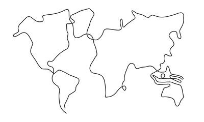 single line world map , single line drawn world map, transparent linear world grid on white background eps10 - obrazy, fototapety, plakaty