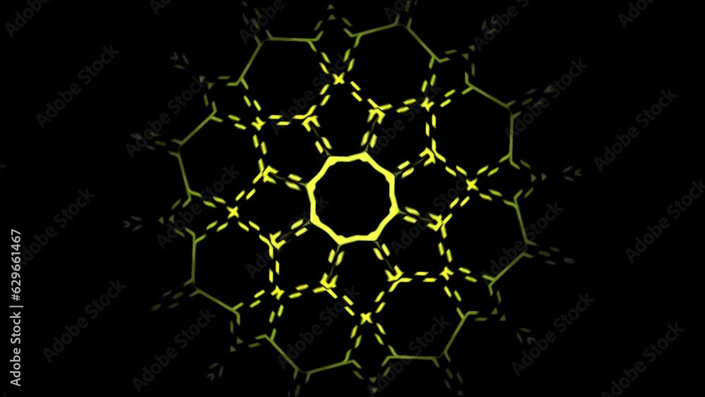 Poster lines move in floral pattern on black background. motion. colored lines move in ornamental pattern. 