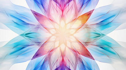 an abstract digital art piece, featuring geometrical shapes in a kaleidoscope of vibrant, pastel colors against a white background