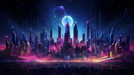  a futuristic digital art piece, low - poly structures in neon hues against a dark, starry sky, highly detailed, stunning dynamic range