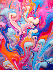 Modern colorful flow poster. Wave Liquid shape color background. Abstract art background. Pink, blue, orange, white. AI generated