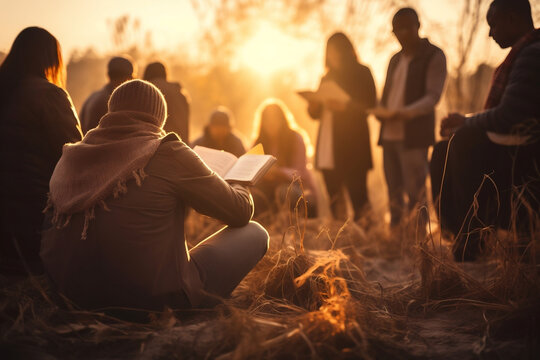 Faithful Christians united in prayer, worshiping God and spreading the Gospel