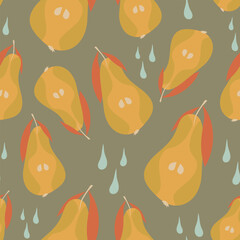 Of halves of pears. Seamless pattern on a background. Fresh fruits. Flat design. Hand-drawnd.