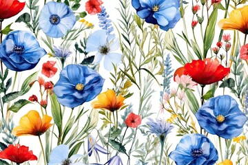 Vibrant Summer Blooms: Beautiful Colorful Flowers Pattern (Generative AI)