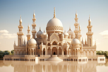 Fototapeta na wymiar Translucent Splendor: Captivating 3D Mosque in Transparent Elegance