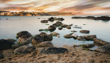 Long exposure picture take from the spanish coastline , beautiful mediterranean scenery .