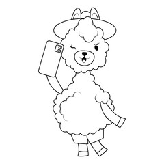 Alpaca with phone coloring page 