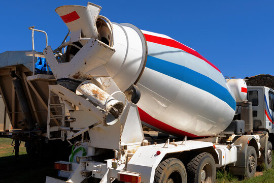 Profile cement mixer truck . Construction and transport concept.