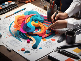 Concept of modern graphic design process. icons of graphic designer items and tools. 